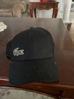 Lacoste Black Cap with Green Crocodile Patch